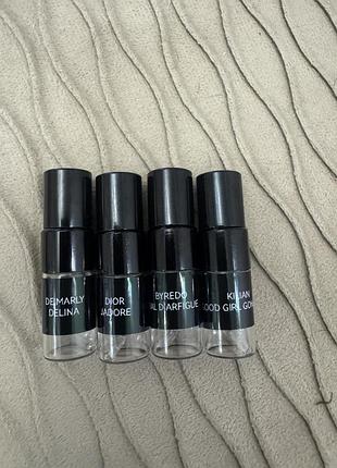 Оригінальні парфуми: j’adore dior 1ml, kilan good girl gone bad 1ml, byredo bal d’afrique 1ml, de marly delina 1ml