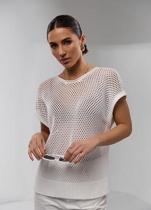 Молочный топ сетка из премиальной пряжи