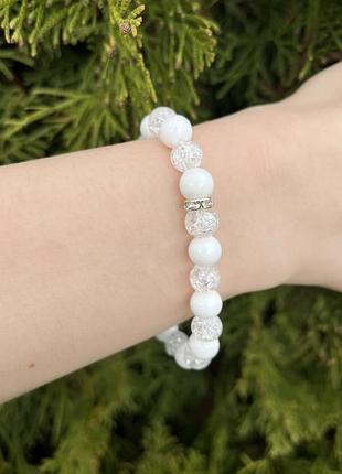 Браслет з натурального каміння гірський кришталь і білий агат