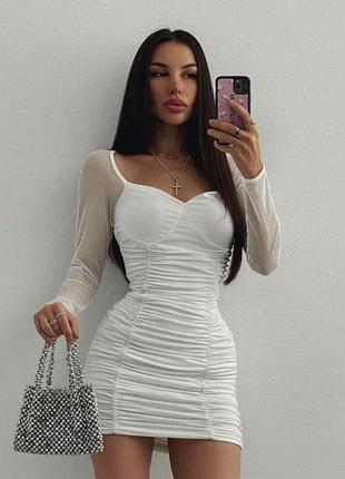 Платье платье мини женское белое эффектное белоснежное платье m. 38