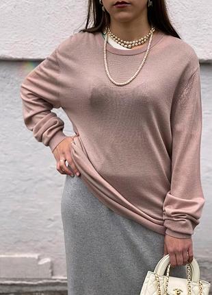 Брендовый фирменный шерсть шерстяной нюдовый свитер пуловер джемпер оверсайз удлиненный