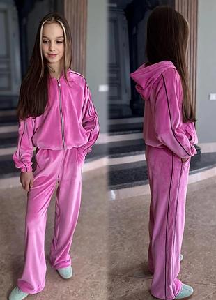 Велюровый розовый костюм для девочки