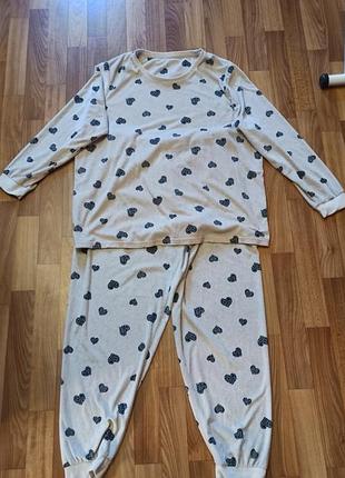 Велюрова трикотажна піжама з принтом сердечки 18-20 розмір батал великий розмір