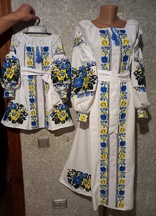 Платье вышитое мама дочь одинаковые вышиванки family look комплект вышиванок
