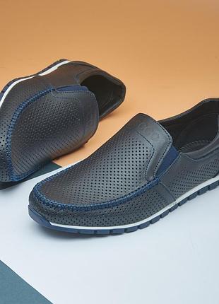 Летние мокасины ecco denim натуральная кожа с перфорацией