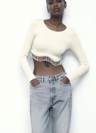Топ с жемчужинами zara