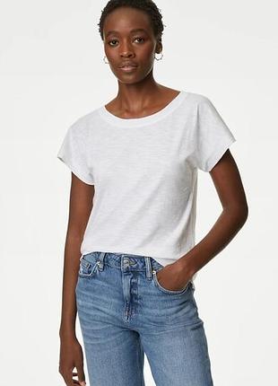 Однотонная хлопковая футболка с круглым вырезом marks & spencer, новая
