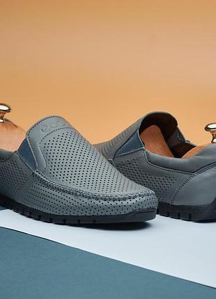 Літні шкіряні мокасини з перфорацією ecco grey