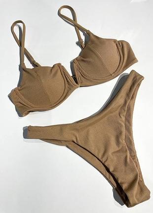 Купальник рубчик ліф з чашками і трусики бразиліани, купальник топ на кісточках і плавки бразильяно