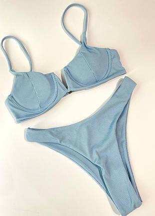 Купальник рубчик лиф с чашками и трусики бразилианы, красивый купальник топ на косточках и плавки
