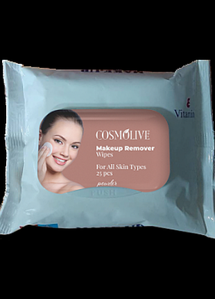 Влажные салфетки для снятия макияжа cosmolive белые, 25 шт