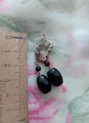 Серьги подвески женские с натуральным агатом черные
