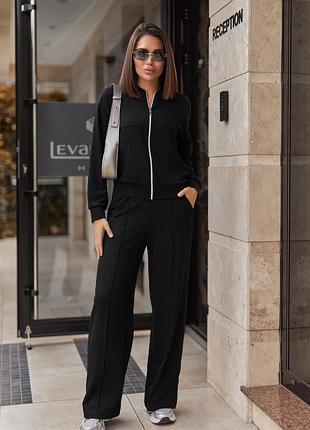 Чорний жіночий костюм спортивний трикотаж двонитка
