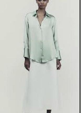 Стильная рубашка под сатин бледно-оливкового хс 6-8
