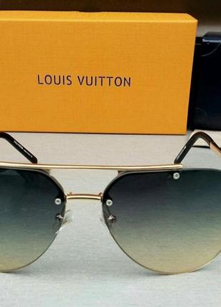 Брендовв  окуляри унісекс сонцезахисні синьо-бежевий градієнт у золотому металі