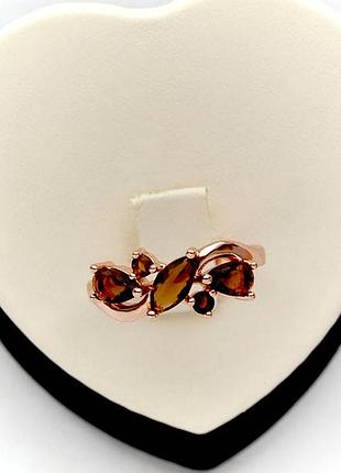 Позолочена каблучка кільце коричневі камені медичне золото позолоченное кольцо коричневые камни медзолото