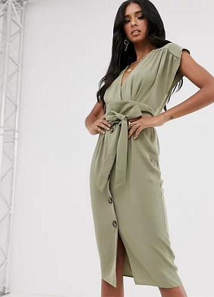 Распродажа платье asos миди сафари хаки на пуговицах