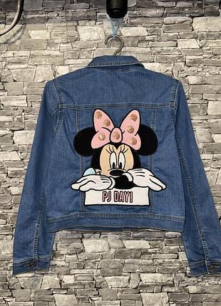 Джинсовая куртка минни маус, джинсовая жилетка, джинсовая куртка с рисунком, джинсовка, джинсовая курточка