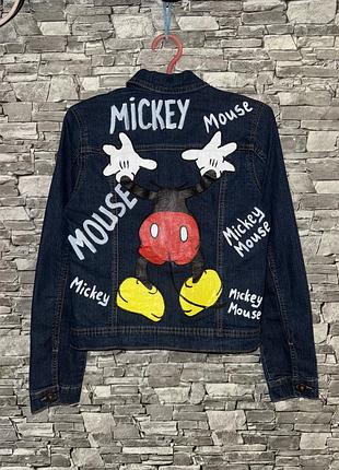 Джинсовая куртка минни маус, джинсовая жилетка, джинсовая куртка с рисунком, джинсовка, джинсовая курточка