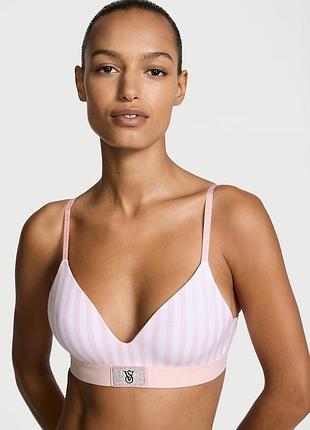 Комплект білизни в рожеву смужку зі стразами victoria’s secret, оригінал