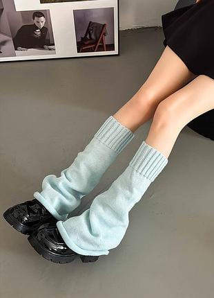 Гетри-кльош блакитні однотонні 5603 широкі ніжно-лазурні шкарпетки оверсайз аніме окремі штанини