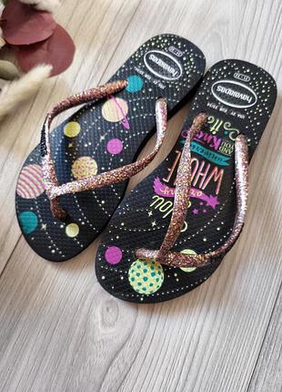 Havaianas вьетнамки для девочки 31- 32 размер с блестками и ярким оригинальным дизайном
