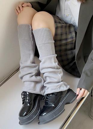 Гетры клеш светло-серые однотонные 5629 широкие носки серого цвета оверсайз аниме акрил