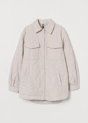 Женская стеганая куртка рубашка h&m s бежевая демисезонная весенняя осень