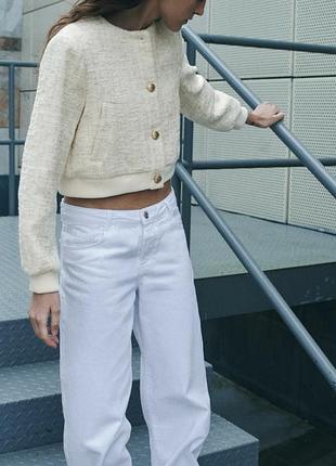 Куртка бомбер твідовий кардиган zara золотими ґудзиками