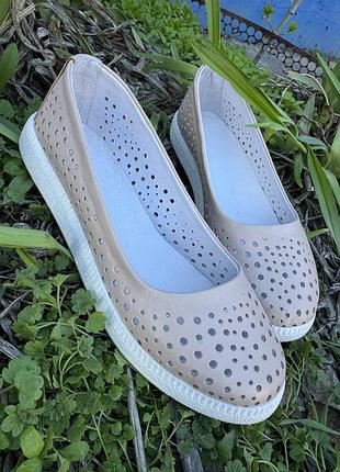 Женские балетки летние кожаные с перфорацией р36-42 туфли лоферы мокасины слипоны