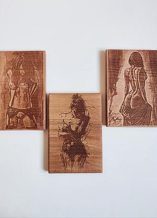 Картина декор дерево бук / ню / handmade 🪾 размер 9x13см