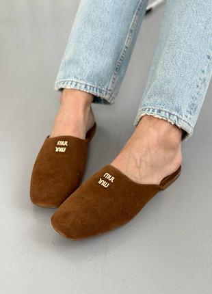 Мюли шлепанцы женские замшевые рыжего цвета