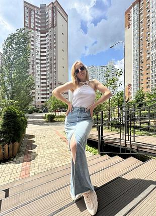 Джинсовая юбка длинная с высокой посадкой