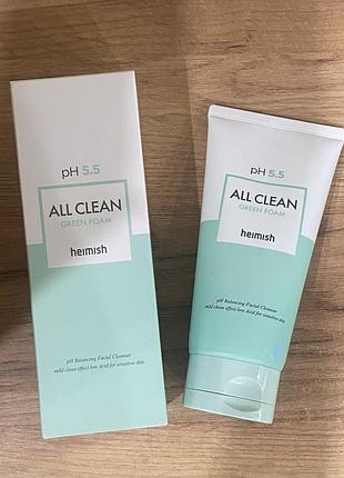 Heimish all clean green foam 150 g - ніжна очищуюча пінка для вмивання обличчя