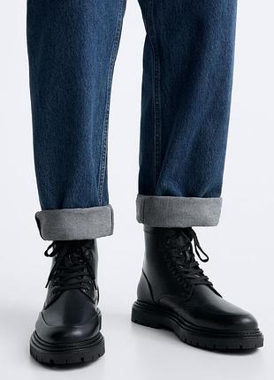 Мужские демисезонные ботинки zara высокие кожаные натуральная кожа 45 размер 29 29,5 см стелька по факту