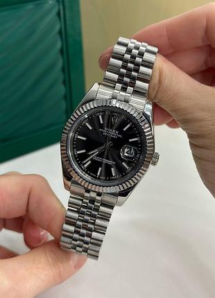 Мужские механические часы ролекс rolex datejust с черным циферблатом серебро