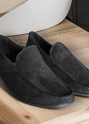 Черные туфли мокасины замшевые эко для мальчика подростковые лёгкие весна лето nasite