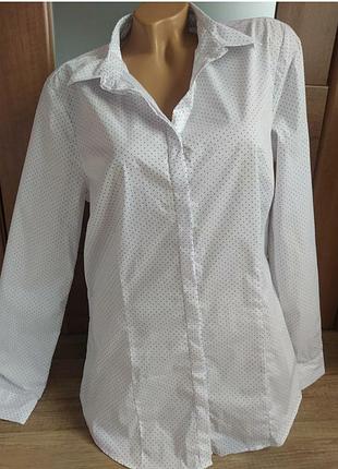 Женская белая хлопковая рубашка блузка рубашка в горошек