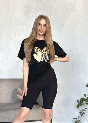 Жіночий спортивний костюм з велосипедками рубчик "force" +великі розміри. 7974