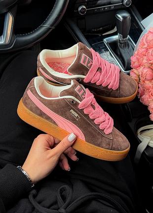 Трендові жіночі кросівки puma suede xl brown pink коричневі з рожевим