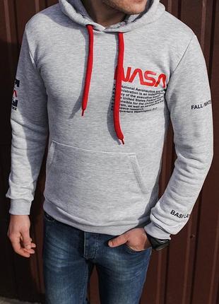 Теплая зимняя серая кофта толстовка nasa