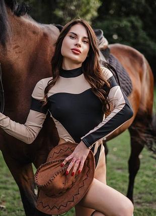 Женское боди комбинированные цвета длинный рукав круглый вырез 42-44 46-48