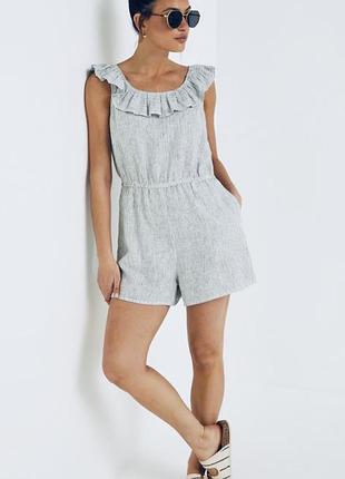 Батал! льняной летний ромпер в полоску с оборками!!!