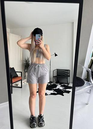 🌈3! шикарный удобный серый спортивный женский костюм топ майка шорты женский двунить