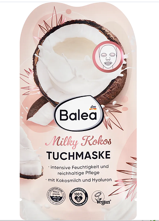Тканевая маска с кокосовым молоком и гиалуроновой кислотой balea tuchmaske milky kokos