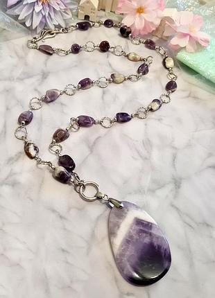 🔺💜⛓ роскошное колье-сотуар из натурального аметиста с крупной подвеской