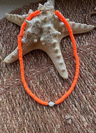 Ожерелье новое яркое оранжевое с жемчугом, чокер летний аксессуар