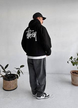 Худи stussy черный мужской, худи оверсайз