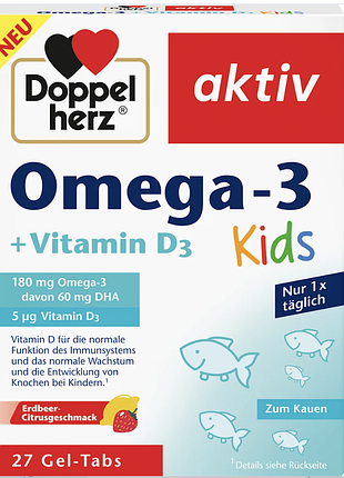 Комплекс омега-3 та вітамін для дітей d3  doppelherz omega-3 + vitamin d3 kids kautabletten 27 st, 3