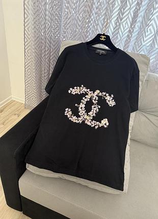 Футболка от chanel 100% коттон хлопок свободная оверсайз мужская женская